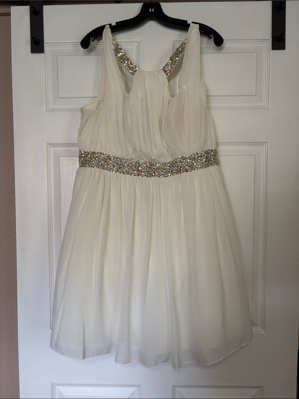 Deb Cream Chiffon Prom Dress with Crystal Embellished Waist